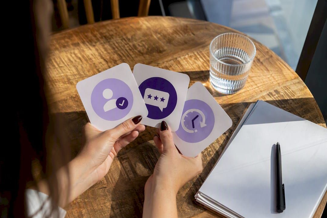 Hands holding cards with verification badges