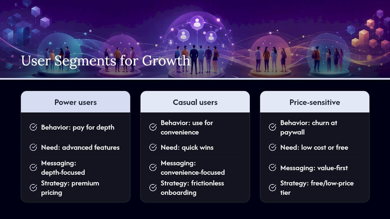 Diagram comparing user retention and lifetime value by segment