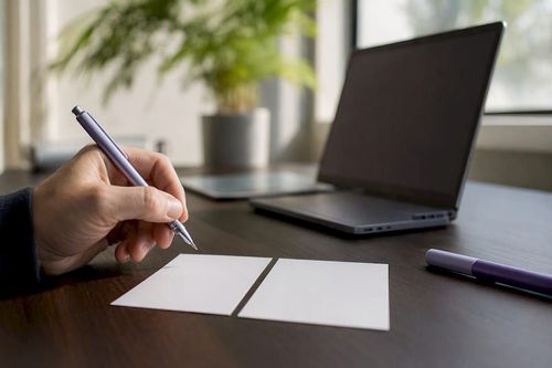 Hand poised to write user stories and use cases