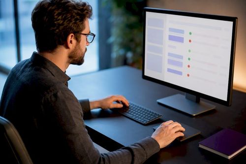 Engineer reviewing AI evaluation test cases