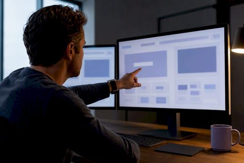 Founder reviewing two app prototypes before launch